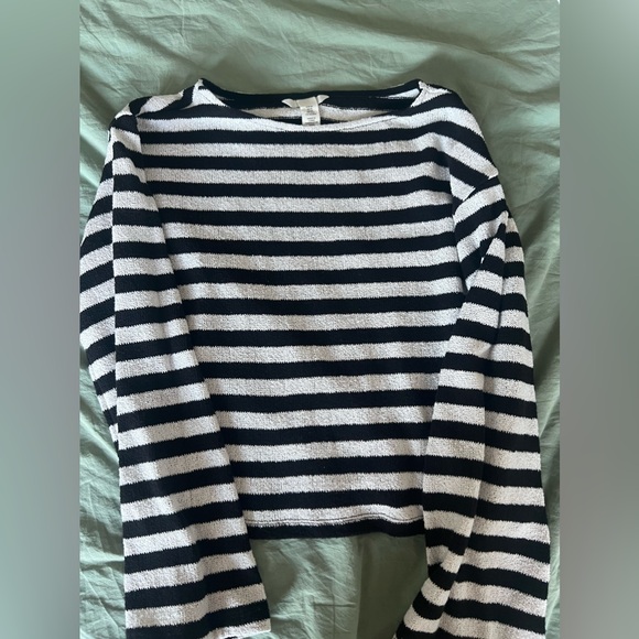H&M Boxy striped black white jersey sweater wide long sleeves size XS - Picture 2 of 6